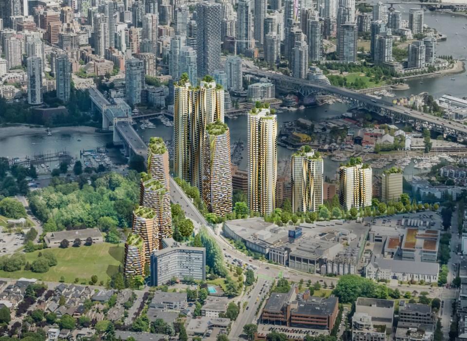 Aerial illustration of a proposed urban development