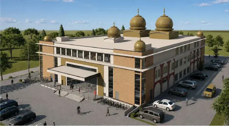 Architectural rendering of Shri Guru Ravidass Temple, a Noven sprinkler-system design project